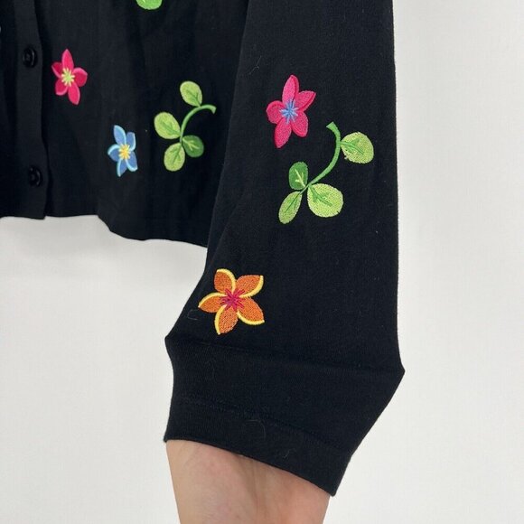 Emma Tricot Cardigan Embroidered Tropical Flowers Black Women’s Size Medium - Picture 5 of 8